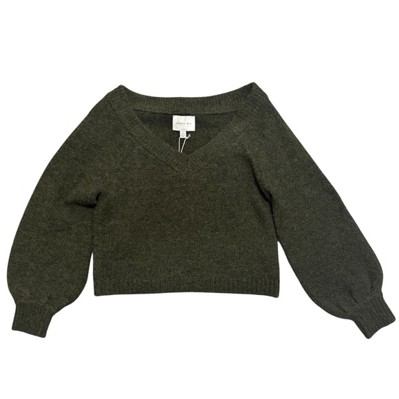 NEW JASON WU Wool Blend Green V Neck Balloon Sleeve Sweater Large - Picture 2 of 12
